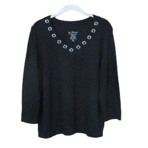 Chico's Black 3/4 Sleeve Top With Grommet Detail Size 2 (12)